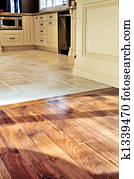 Hardwood and tile floor Hardwood and tile floor