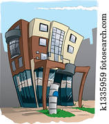 modernes, bürogebäude, in, karikatur