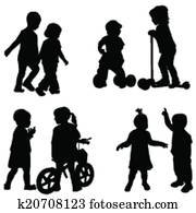 párosít, közül, gyerekek, árnykép