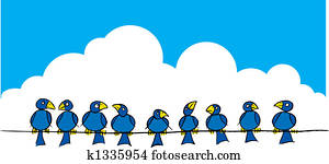 pássaros, ligado, um, fio