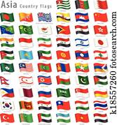 Vector Asian National Flag Set