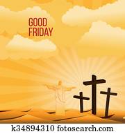 viernes santo, plano de fondo, concepto, ilustración, un, estatua, de, cristo redentor, con, brazo, abierto de par en par