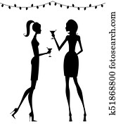 צלליות, של, אופנתי, נשים, ב, a, מפלגה של קוקטייל