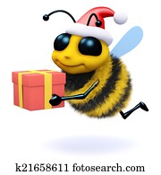 3d Honey bee holding a Christmas gift 3d Honey bee holding a Christmas gift