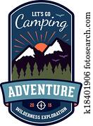 acampamento, aventura, emblema, emblema