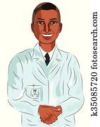 african american male doctor standing with his hands clasped 