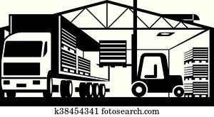 Forklift loads truck with pallets Forklift loads truck with pallets