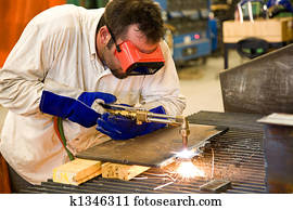 trabalhador, em, metal, fábrica