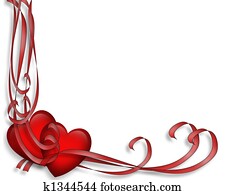 valentine, corazones, y, cintas