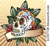 Day of the dead festival skull vector illustration Day of the dead festival skull vector illustration
