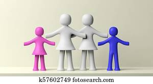 Gay family concept. Lesbians and two children human figures on white background. 3d illustration