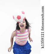 meisje, met, een, voetbal