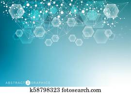 Modern futuristic background of the scientific hexagonal pattern. Virtual abstract background with particle, molecule structure for medical, technology, chemistry, science. Social network vector. Modern futuristic background of the scientific hexagonal pattern. Virtual abstract background with particle, molecule structure for medical, technology, chemistry, science. Social network vector.