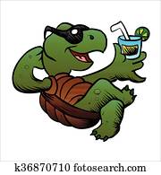 ציור היתולי, צב, לשתות, cocktail.