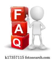 3d illustration of person with word FAQ cubes 3d illustration of person with word FAQ cubes