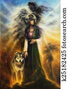 A beautiful oil painting on canvas of a mystical fairy priestess A beautiful oil painting on canvas of a mystical fairy priestess