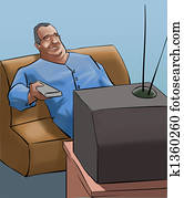 A old man watching tv A old man watching tv