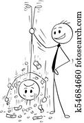 Cartoon of Businessman Shaking Out Money from his Client or Customer