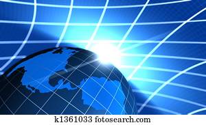 comunicação global, fim, mundo, ilustração