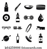 Eye contact lens icon set, simple style Eye contact lens icon set, simple style