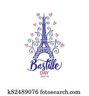 Happy Bastille Day, 14th of July. Greeting card. Happy Bastille Day, 14th of July. Greeting card.
