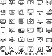 Monitor icons set, outline style Monitor icons set, outline style