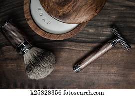 Shaving accessories on a luxury wooden background Shaving accessories on a luxury wooden background