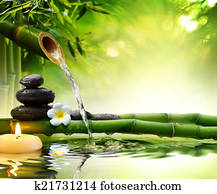 spa, pedras, em, jardim, com, água