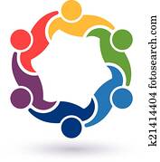 teaming, 6.concept, groep, van, samenhangend, mensen, vrolijke, vrienden, hulpzaam, elke, andere., vector, pictogram