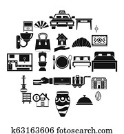 Tourist house icons set, simple style Tourist house icons set, simple style
