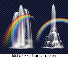 cachoeiras, e, arco-íris, elementos decorativos