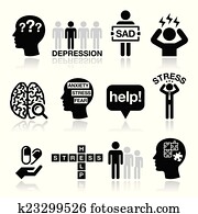 Depression, stress icons set Depression, stress icons set