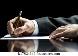 escrito homem negócios, um, letra, ou, assinando