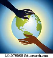 hands hold globe