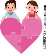 Happy couple and Heart of puzzle Happy couple and Heart of puzzle