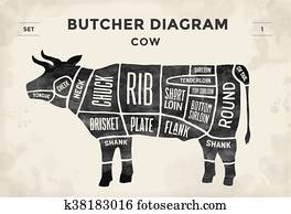 Cut of meat set. Poster Butcher diagram and scheme - Cow. Vintage typographic hand-drawn. Vector illustration. Cut of meat set. Poster Butcher diagram and scheme - Cow. Vintage typographic hand-drawn. Vector illustration.