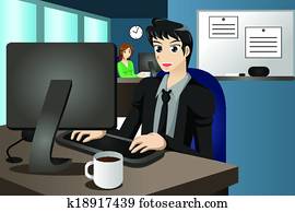 geschäftsmann, arbeiten, seine, edv