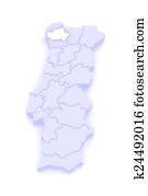 mapa, de, braga., portugal.