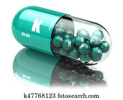 Potassium K element pill. Dietary supplements. Vitamin capsules. Potassium K element pill. Dietary supplements. Vitamin capsules.