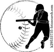 softball, silueta, bunt