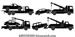 גרור, משאיות, צללית, וקטור, דוגמה, עם, תמוך השקפה