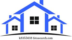 casas, logotipo, en, azul