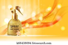 Design Hair Repair Spray Cosmetics Product Template for Ads or Magazine Background. 3D Realistic Iillustration Design Hair Repair Spray Cosmetics Product Template for Ads or Magazine Background. 3D Realistic Iillustration
