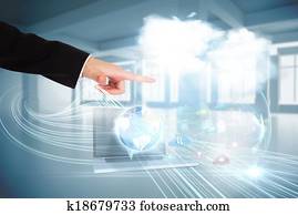 Finger pointing to app icons with laptop