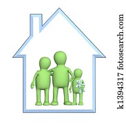 glad familie, i huset