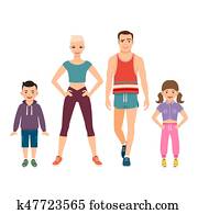 glückliche familie, in, sport, stil, kleidung glückliche familie, in, sport, stil, kleidung