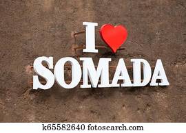 I love somada sign in Assomada city entrance in Santiago island in Cape Verde - Cabo Verde