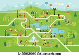 Rest in the park map infographic elements in flat vector design. Rest in the park map infographic elements in flat vector design.