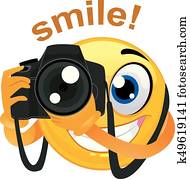 Smiley Emoticon Photographer Holding a Digital Camera Smiley Emoticon Photographer Holding a Digital Camera