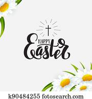 חג הפסחה שמח, דגל, עם, קמומיל, פרחים, ו, lettering., sale,, הצע, banne,, כרטיס של דש